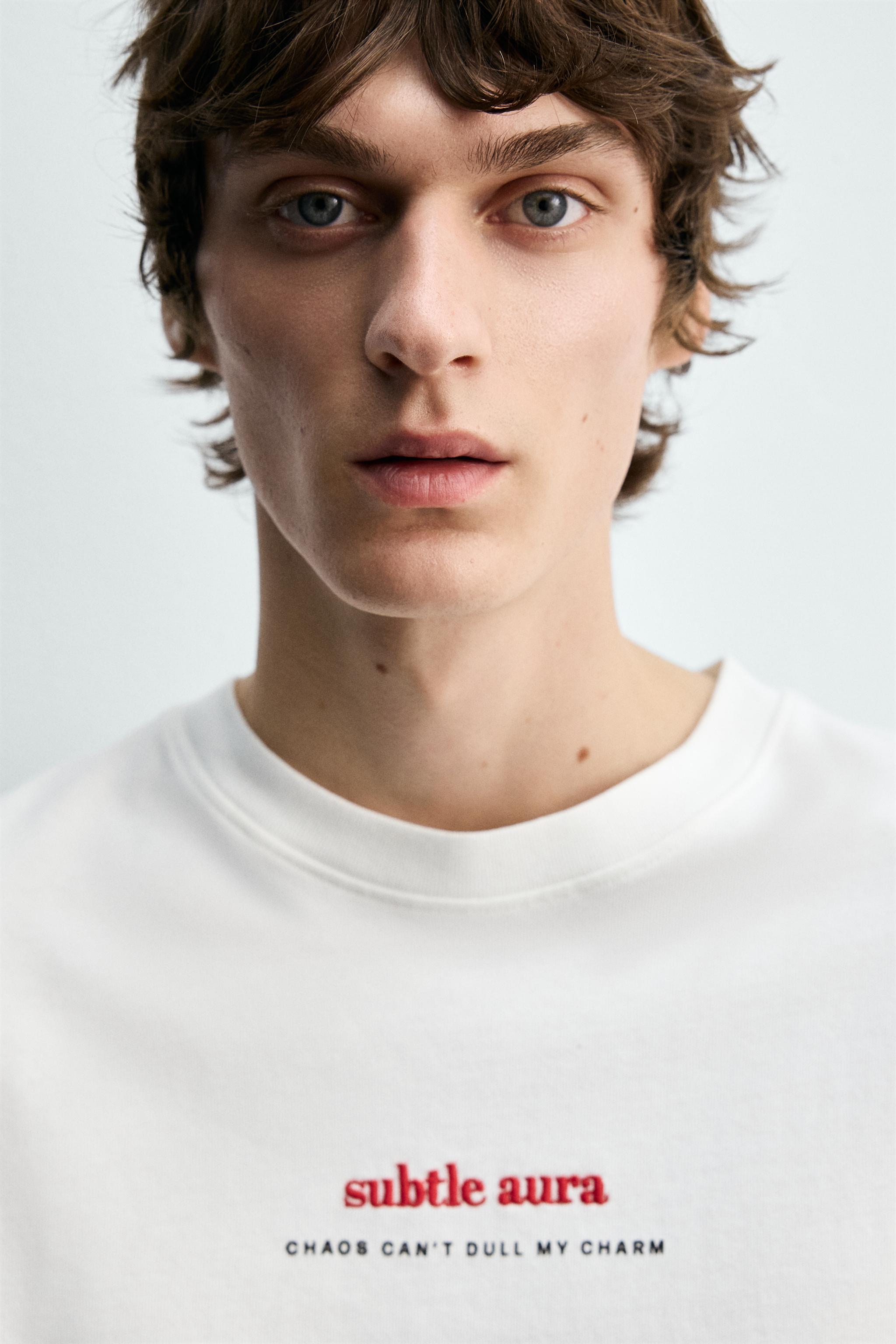 EMBROIDERED & PRINTED TEXT T-SHIRT
